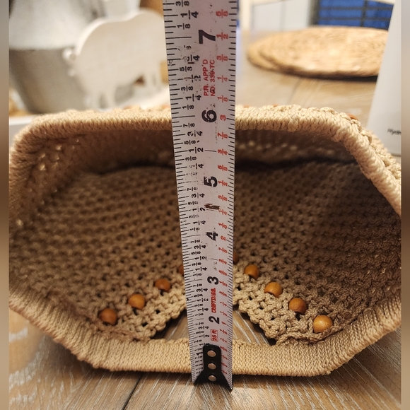 Macrame Hinged Handbag Purse Beaded Clutch Vintage 1970s Handmade Brown - Picture 7 of 10